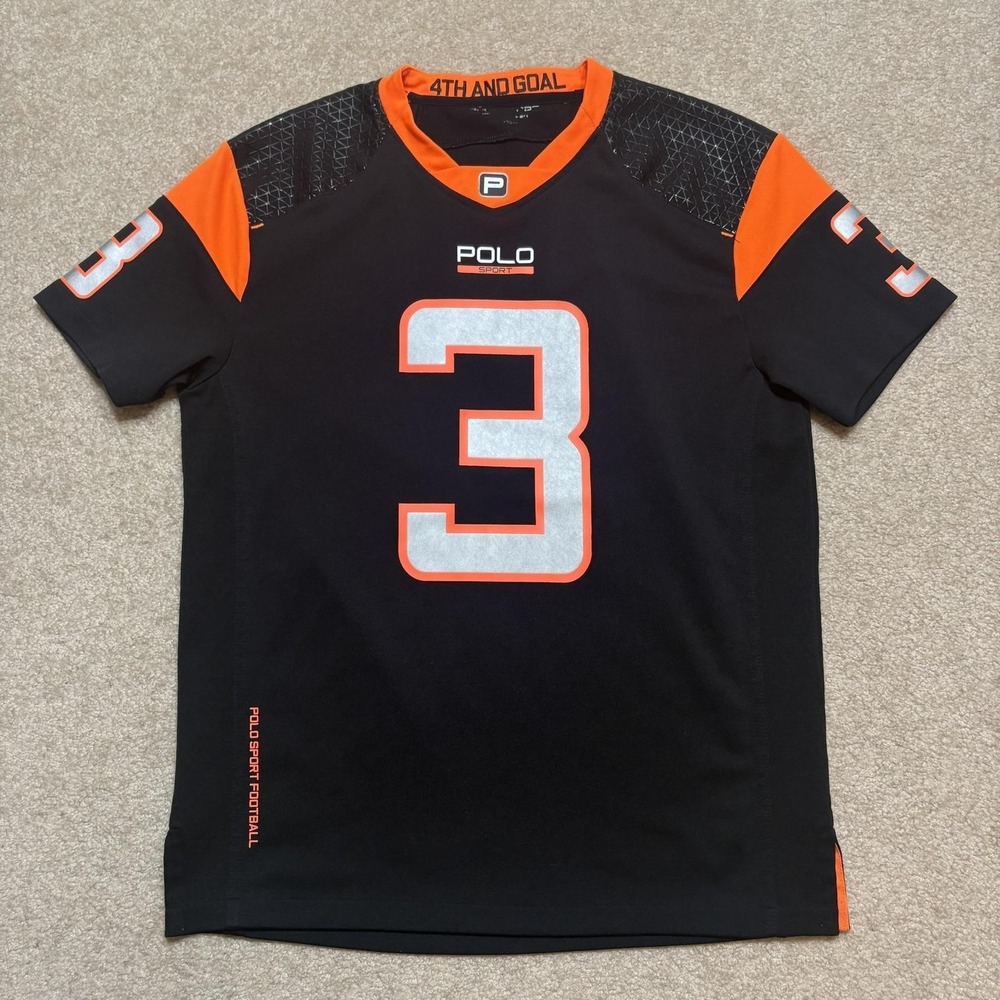 Polo Sport Ralph Lauren Football Jersey Mens Medium Black Orange Trim 3 4th Goal